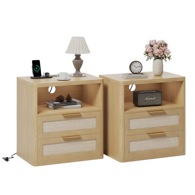 WOSSYO Rattan Nightstand – Natural Oak - 图片 9