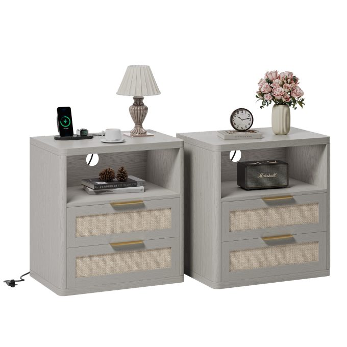 WOSSYO Rattan Nightstand – Grey Oak - 图片 10