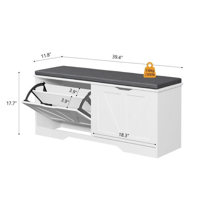 WOSSYO Shoe Storage Bench – White - 图片 9