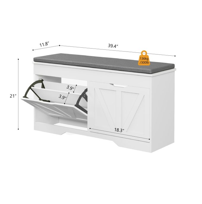 WOSSYO Shoe Storage Bench – White(With Extra Storage) - 图片 10