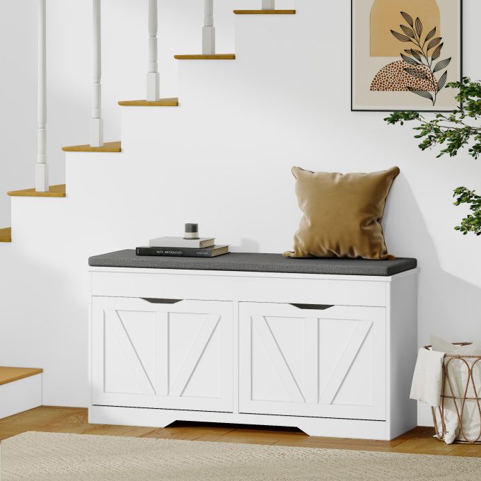 WOSSYO Shoe Storage Bench – White(With Extra Storage)