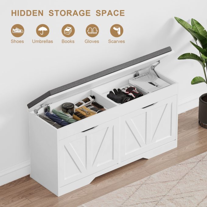 WOSSYO Shoe Storage Bench – White(With Extra Storage) - 图片 8