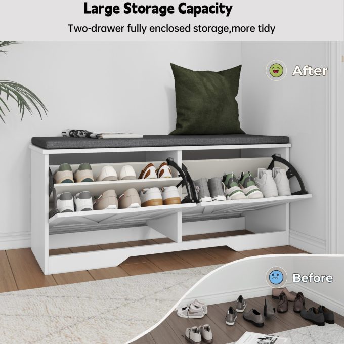 WOSSYO Shoe Storage Bench – White - 图片 7