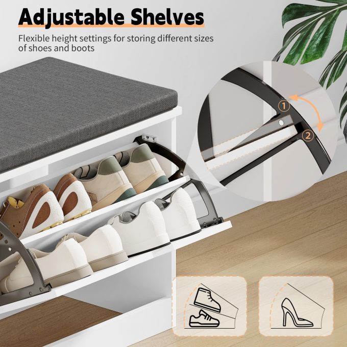 WOSSYO Shoe Storage Bench – White - 图片 6