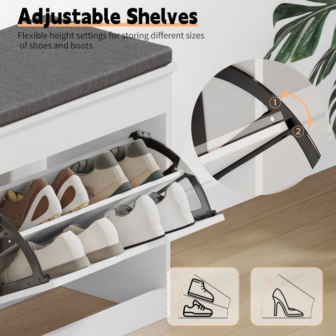 WOSSYO Shoe Storage Bench – White(With Extra Storage) - 图片 7