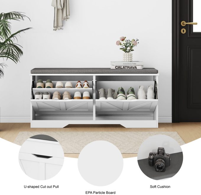 WOSSYO Shoe Storage Bench – White - 图片 5