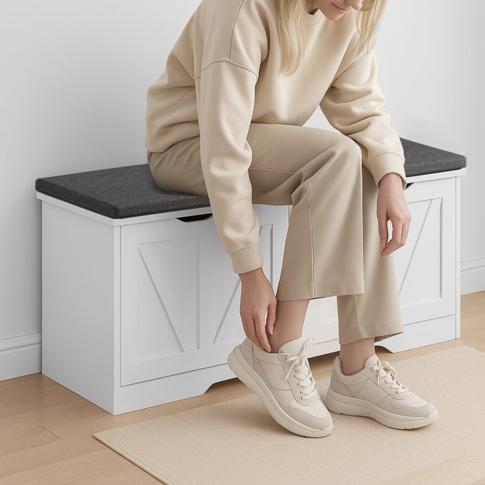 WOSSYO Shoe Storage Bench – White - 图片 4
