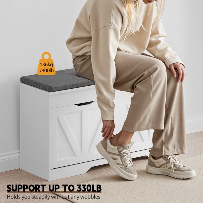 WOSSYO Shoe Storage Bench – White(With Extra Storage) - 图片 5