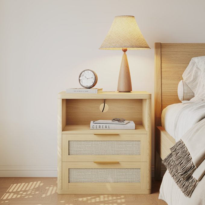 WOSSYO Rattan Nightstand – Natural Oak - 图片 10