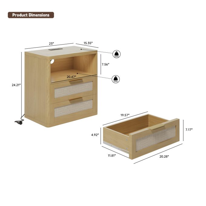WOSSYO Rattan Nightstand – Natural Oak - 图片 6