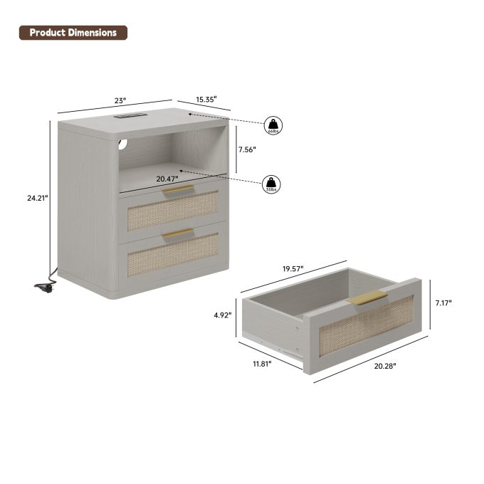 WOSSYO Rattan Nightstand – Grey Oak - 图片 8