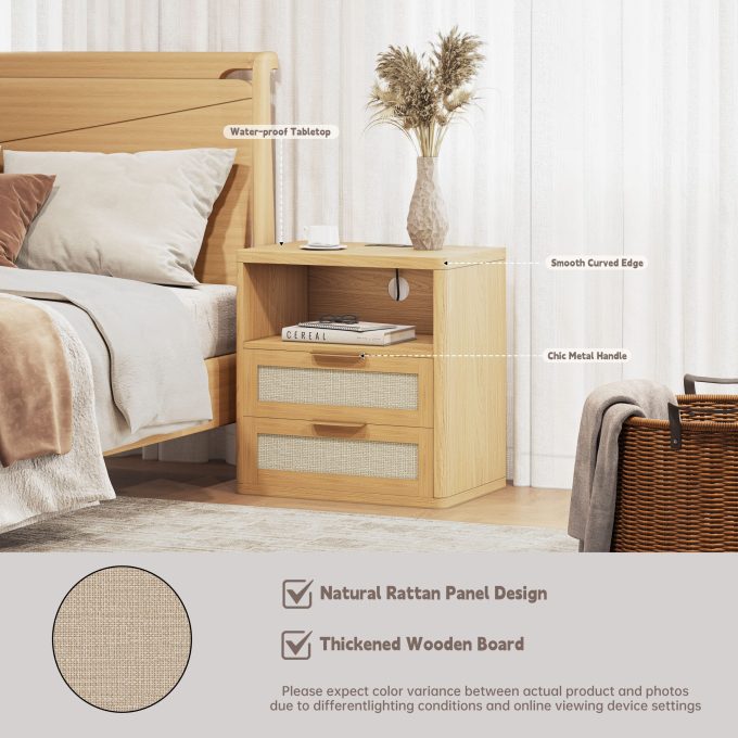 WOSSYO Rattan Nightstand – Natural Oak - 图片 4