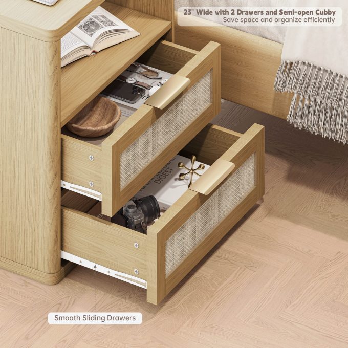 WOSSYO Rattan Nightstand – Natural Oak - 图片 3