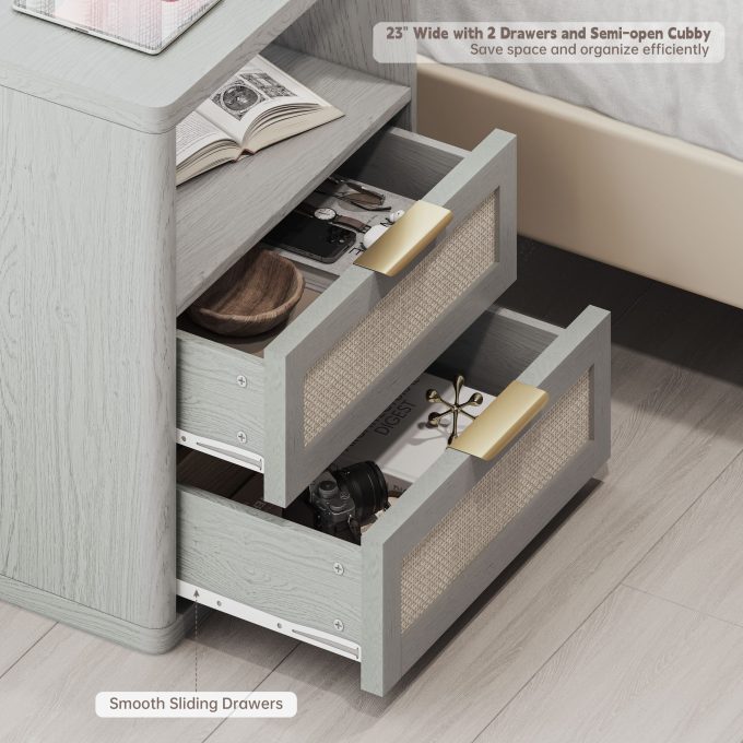 WOSSYO Rattan Nightstand – Grey Oak - 图片 4